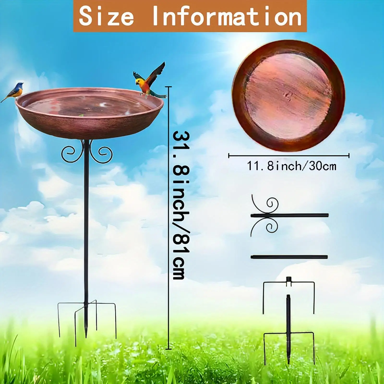 حمام الطيور الحديدي مع حصص الحديقة للشرب وعاء الماء المزخرف صينية التغذية للشرفة فناء الفناء الخارجي الفناء الخلفي #6