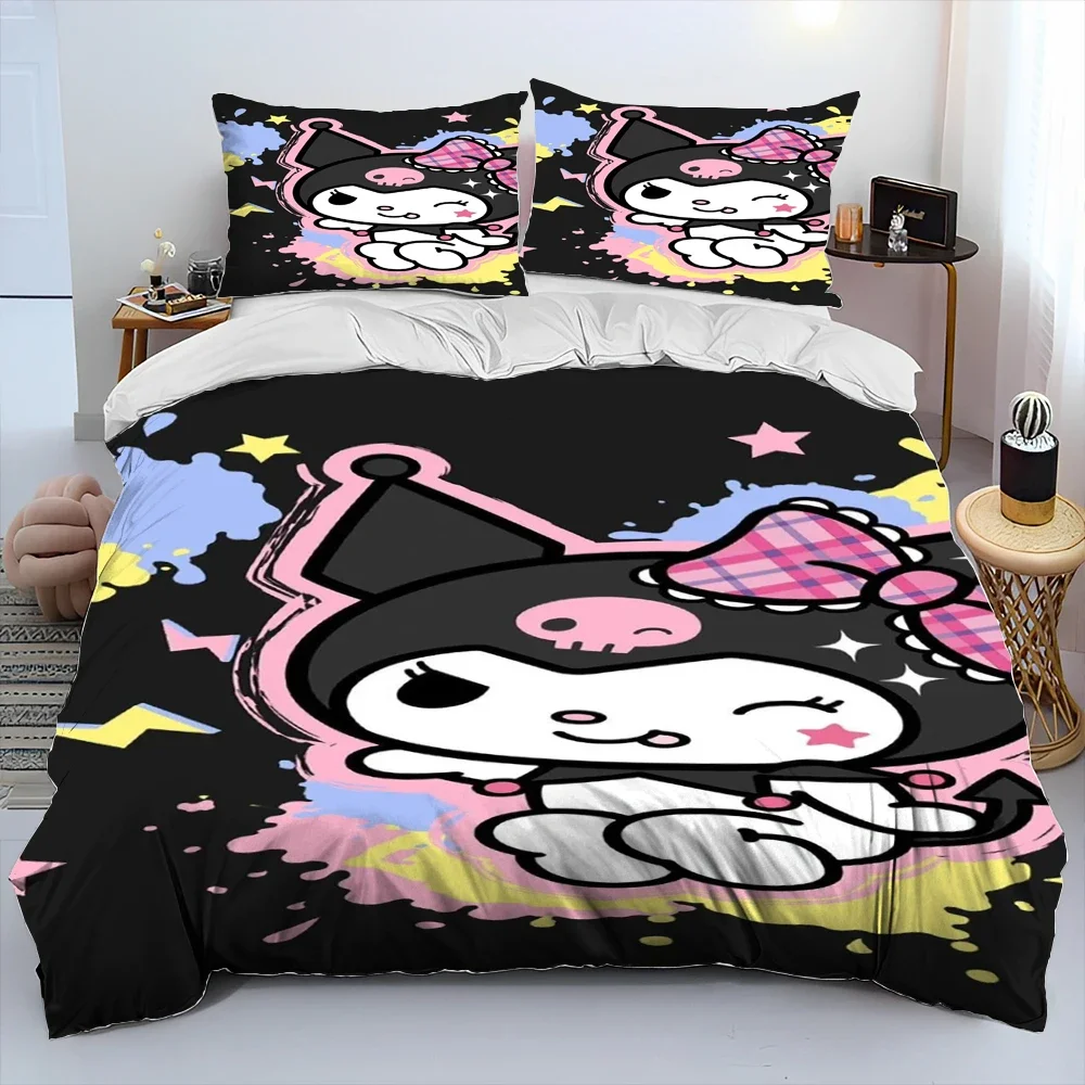 Imagem -05 - Bonito Sanrio Cartoon Bedding Conjunto para Adultos e Crianças Capa de Edredão Quilt Cover Rainha e Consolador Kuromi hd Consolador Fronha