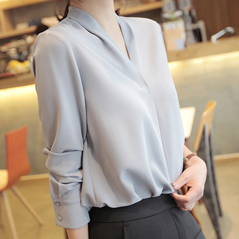 Spring Korean Style  Long Sleeve Shirt New Fashion Elegant White Chiffon Blouse Office-lady Loose Socialite Womens Tops 9382 50