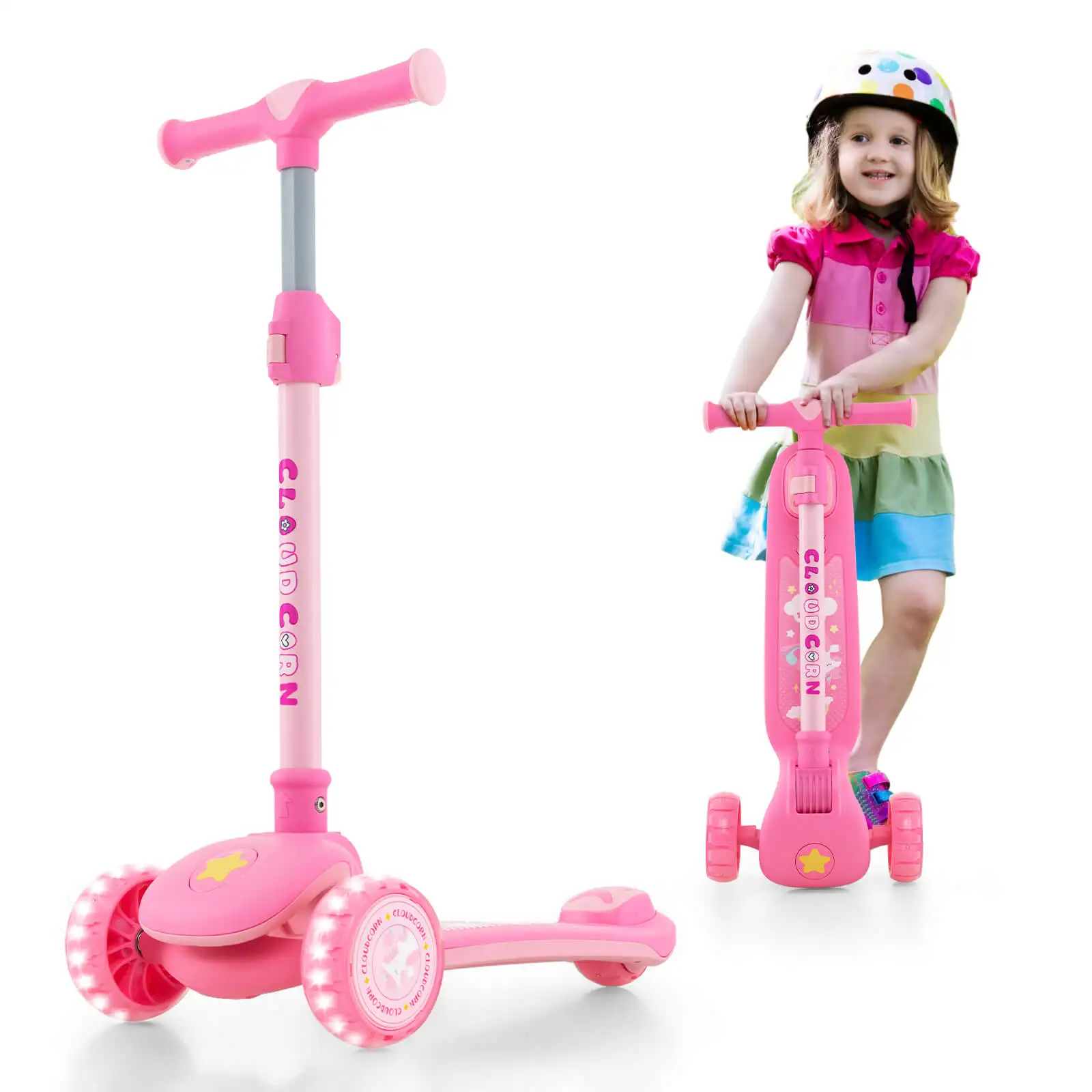 3-Wheel Kids Scooter Toddler Folding Balancing Kick Scooter w/Light-up LED Wheel