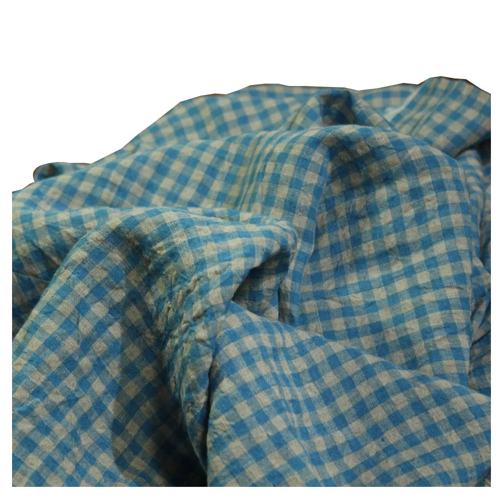 Sky Blue Pure Linen Fabric Plaid Fabric Dress Shirt Clothing Pants Curtain Fabric High-End Sewing Fabric by the Meter