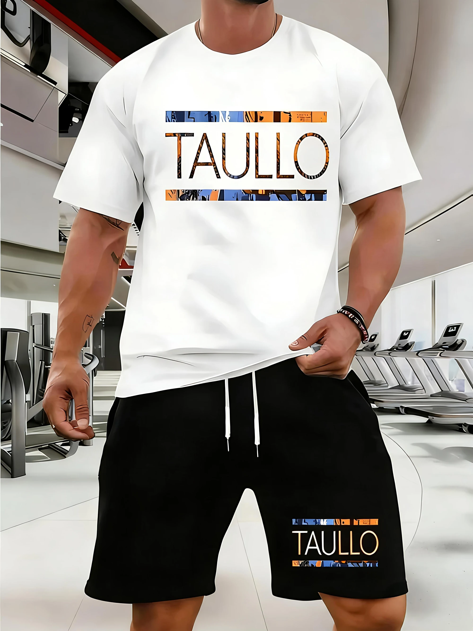

2026Summer Fashion Trendy Casual Sports Two Piece Set Youth Men's Short sleeved T-shirt+Shorts Set