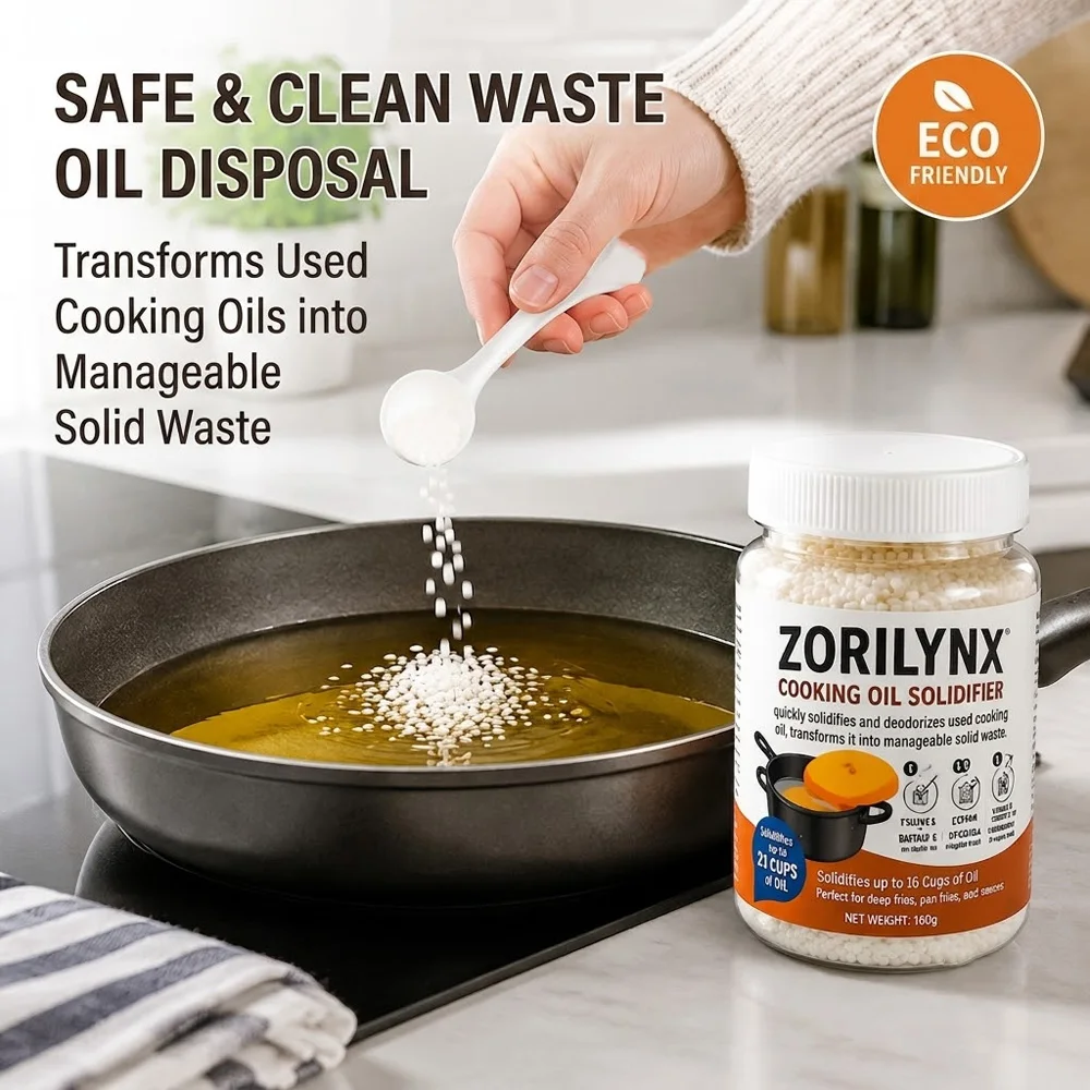 160g Kitchen Waste Oil Solidifier Powder Cooking Oil Coagulant Quickly Solidify Used Frying Oils Liquid Disposal Eco Friendly