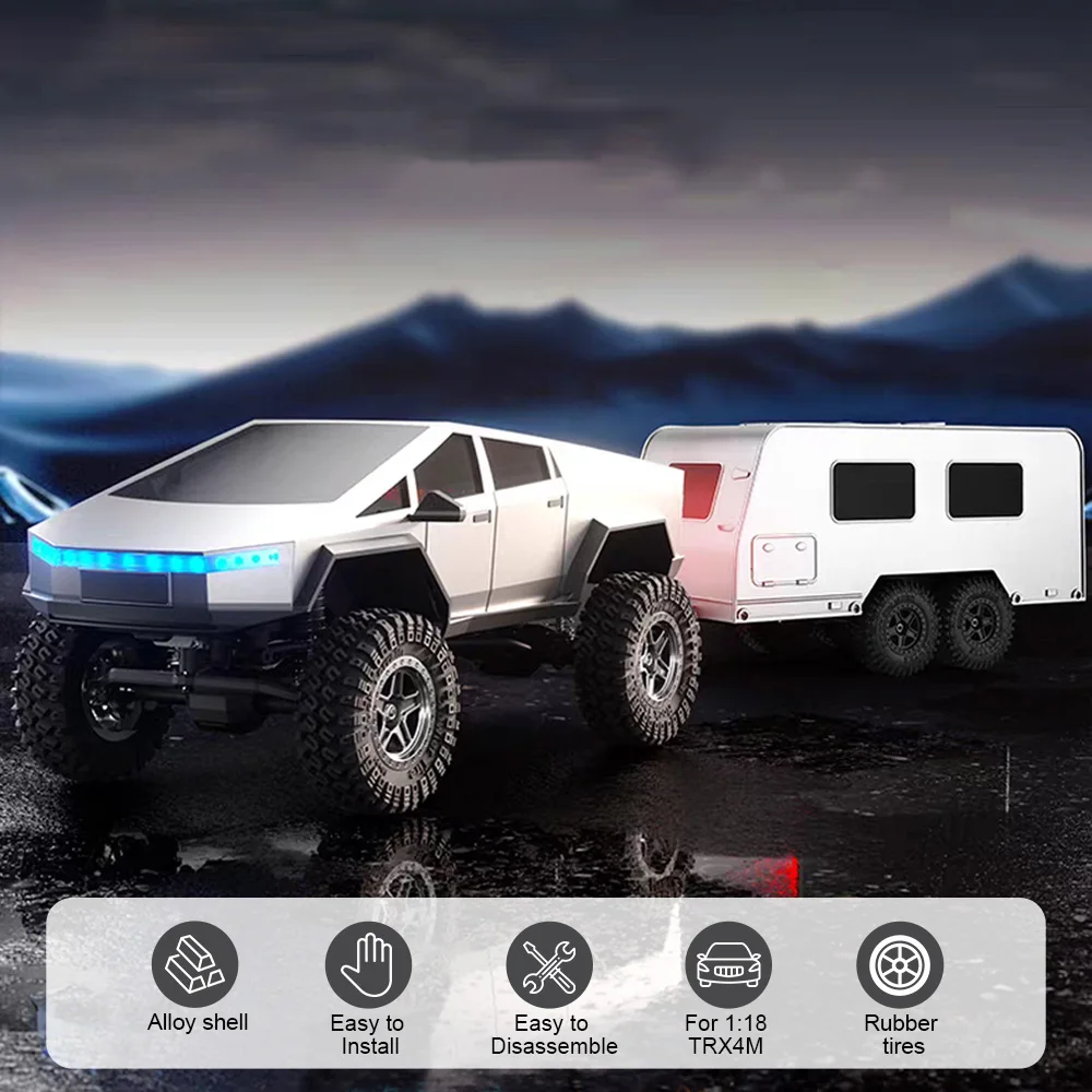 AUSTAR Reizen Camper Trailer Simulatie RV Voertuig Achter Open Deur Dual-as RV Auto met Trekhaak voor 1/18 RC Crawler TRX4M Upgrade