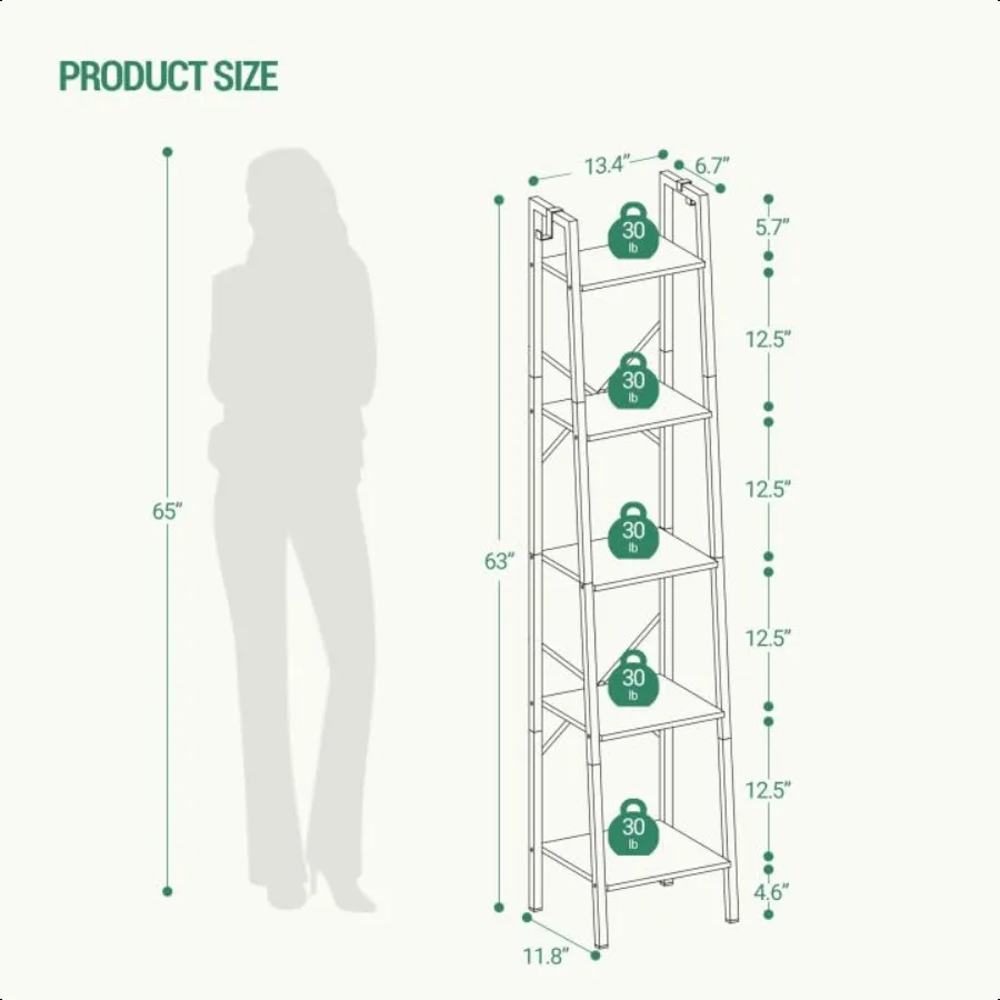 رف سلم رف كتب خزانة كتب زاوية قائمة بذاتها مع خطافين للمنزل والمكتب وغرفة المعيشة والمطبخ وغرفة النوم #2