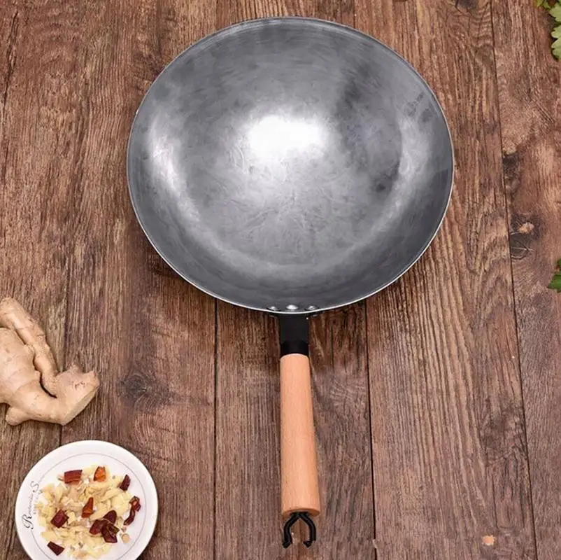 

36CM High Quality Woks Chinese Iron Wok Traditional Handmade Iron Wok Non-Stick Pan Non-Coating Gas Cooker Cookware