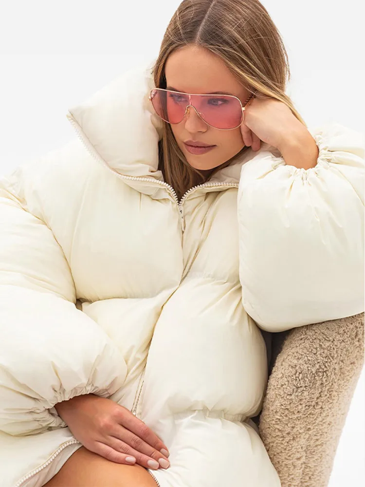 

Fashion Thicken Cotton Jackets Women's Long Puff Sleeve Double Zipper Warm Coats 2026 Winter Lady Street Chic Oversize Outerwear