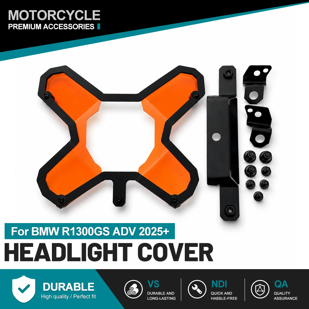 Premium, durable, scratch-resistant headlight grille cover for BMW R1300GS ADV motorcycles, compatible with 2023-2025 models