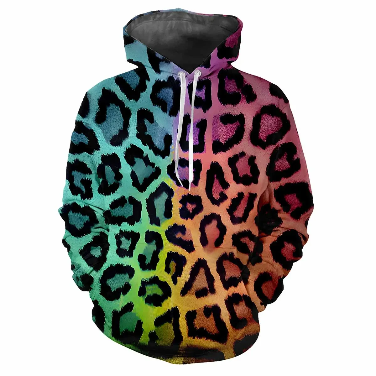 Trendy men\'s Hoodie Printed Leopard Print Patterns Digital Printing Casual Long Sleeved Hooded Thick Fabric Tops