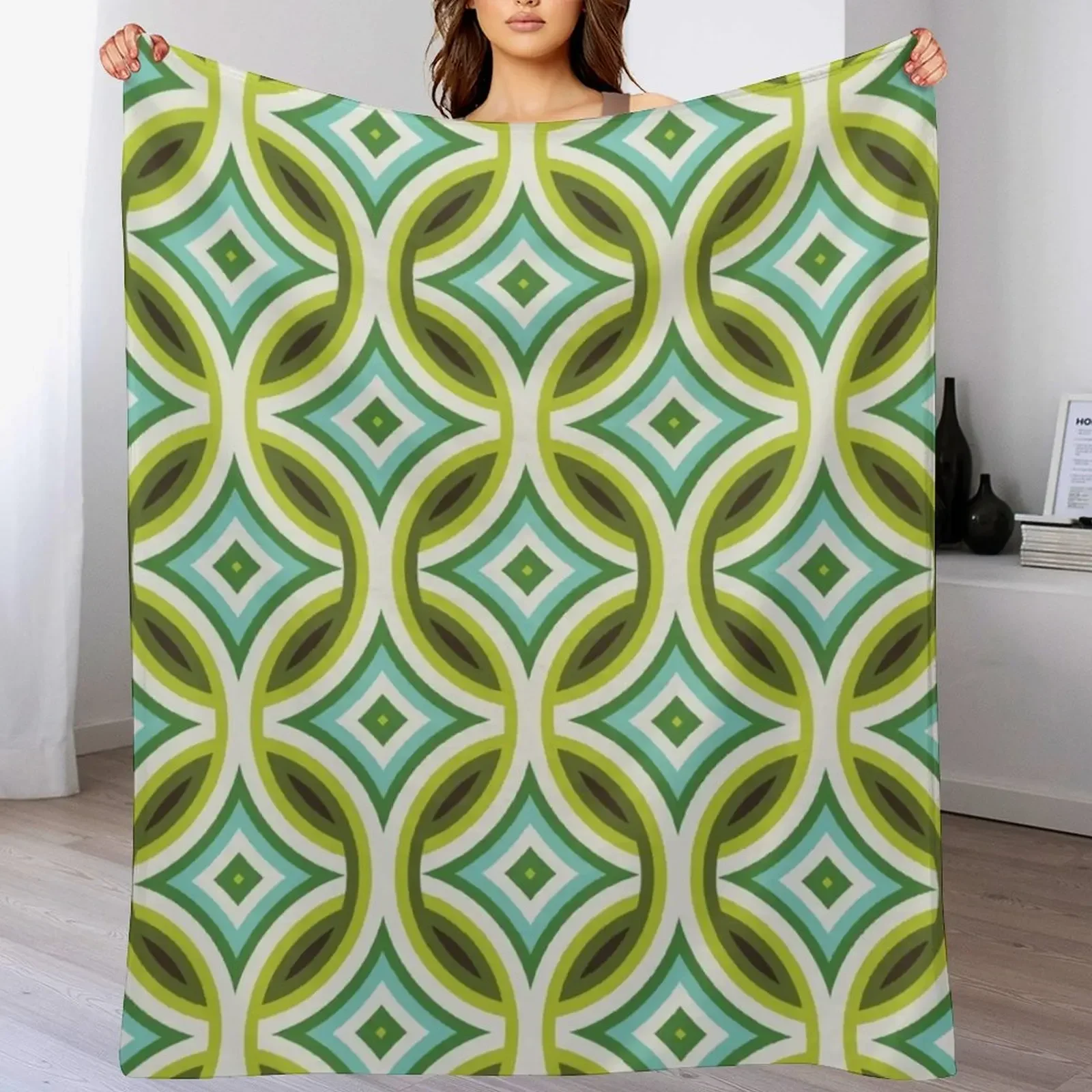 

Green, Turquoise & Brown Circular Geometric Retro Pattern Throw Blanket Decorative Sofas Cute Blankets Giant Sofa Cute Blankets