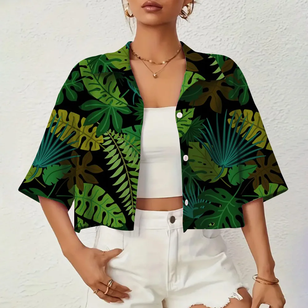 Hawaiian Style Women\'s Lapel Shirt Fashion Short Shirt Vacation Casual Summer New XS-XL Loose Comfort 3D Printing Process