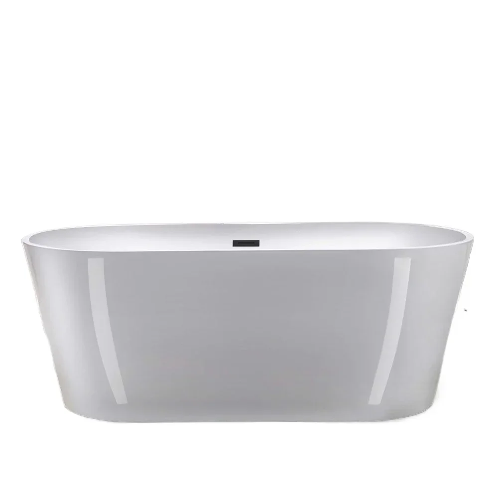 

67" Acrylic Freestanding Bathtub Contemporary Soaking Tub, White Acrylic (Matte Black Drain/Overflow), non-slip desigin