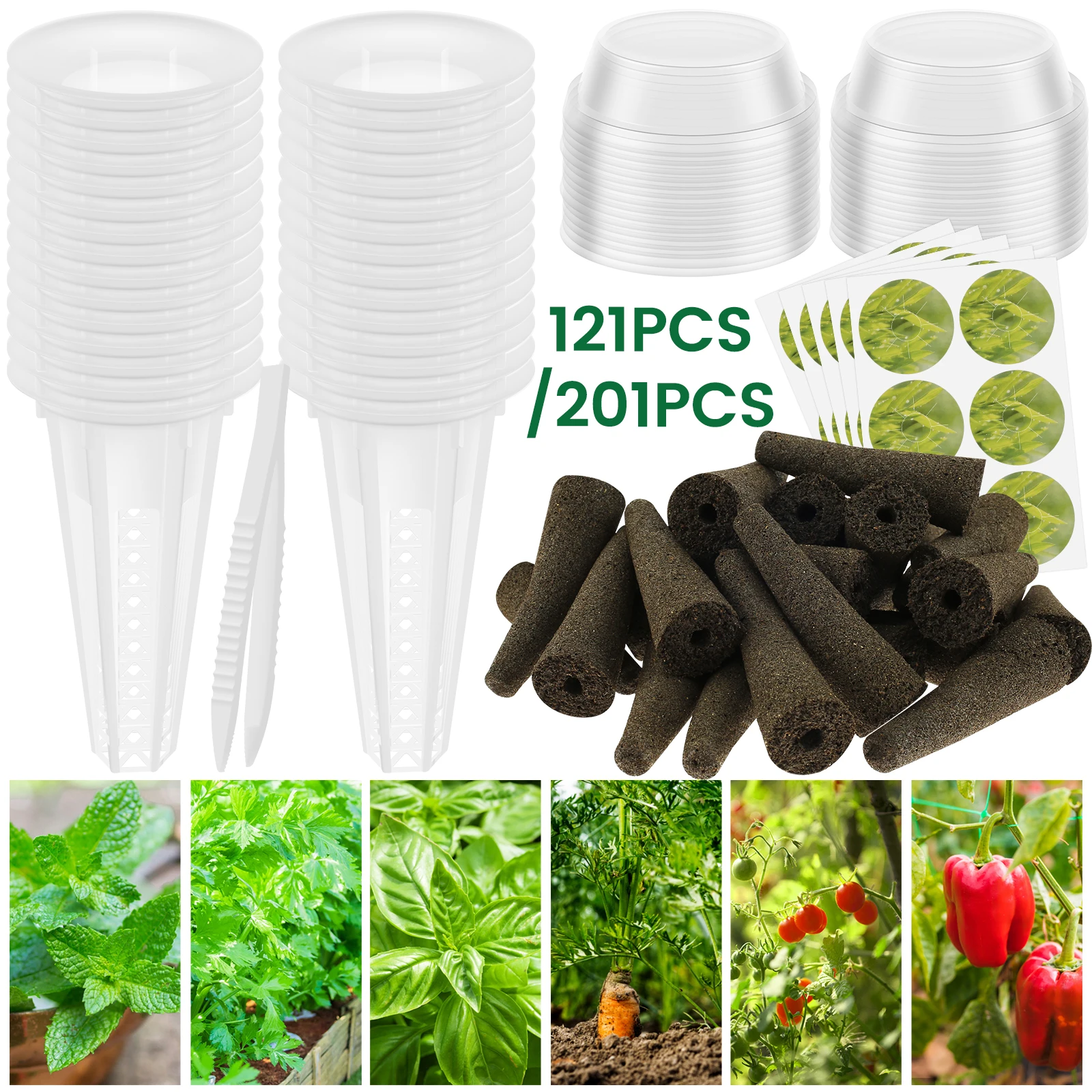 

121/201Pcs Seed Pod Kit for Hydroponics Growth Sponges Plant Seed Pods Kit with Grow Sponges Pod Labels Baskets Domes Reusable