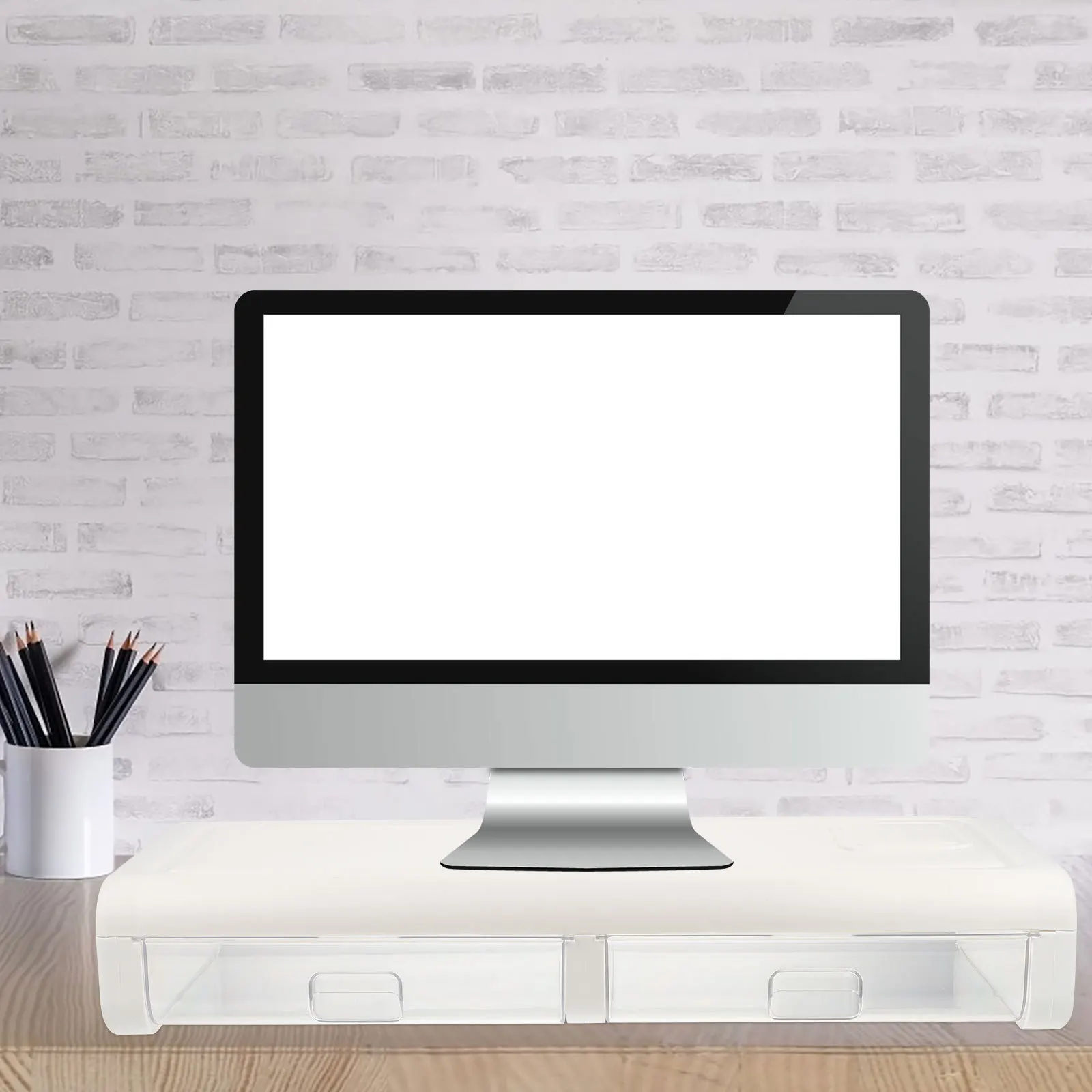 

Computer Monitor Stand Drawer Plastic Desktop Riser Laptop Pc Ergonomic Height Adjustable Office Workstation Shelf Monitor