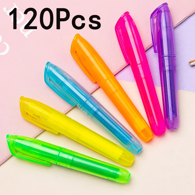 

120Pcs Student Fluorescent Marker Highlighter Marker Pens Graffiti Handbook Color Slant Tip Marker Pen