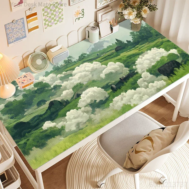 Fresh Cute Kawaii Cat Creative Waterproof Leather Mouse Pad | Large Student Writing Desk Mat for Summer Office Computer Durable