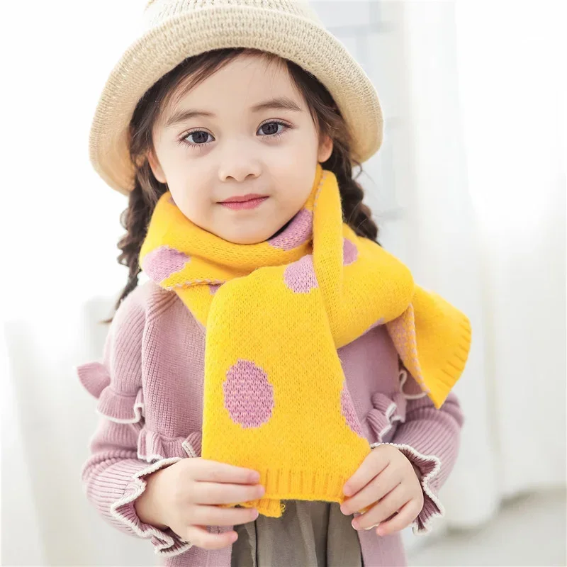 New Kids Scarf Pompom Winter Warm Children Toddler Scarves Outdoor Solid Color Knitted Baby Girl Boy Scarf