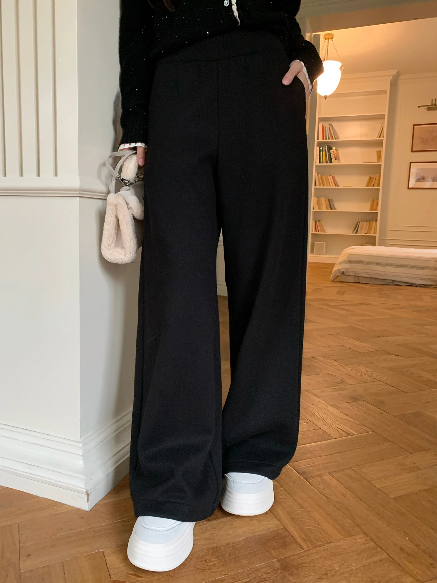 

Lao Yang's Personal ME Crown Fce-lined Slimming High-waist Ultra-fine Merino Wool Casual Pants Straight-leg Loose Fit