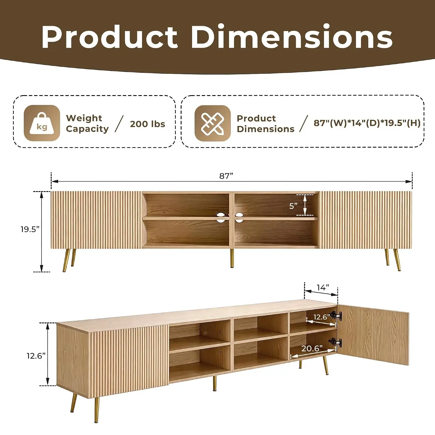 Modern TV Stand Console with Storage Adjustable Shelves Cable Management for Living Room Bedroom 80