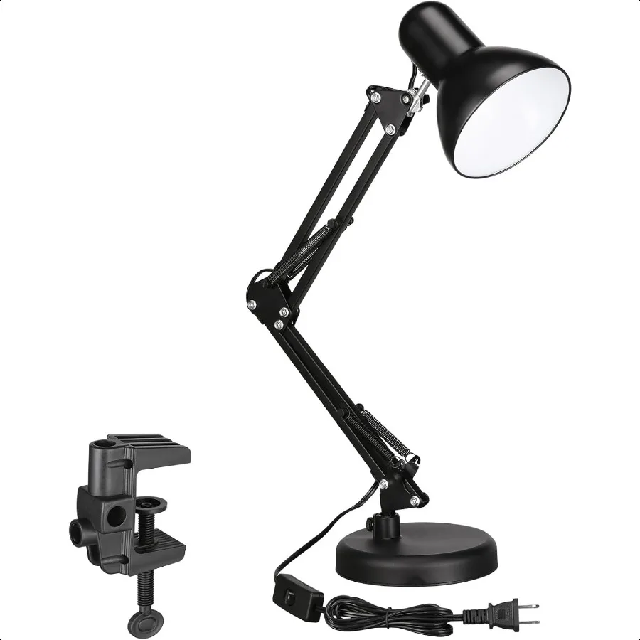 

Metal Desk Lamp with Clamp Swing Arm Architect Adjustable Gooseneck Table Lamp Clip Desk Lights for Home Office Work Study Read