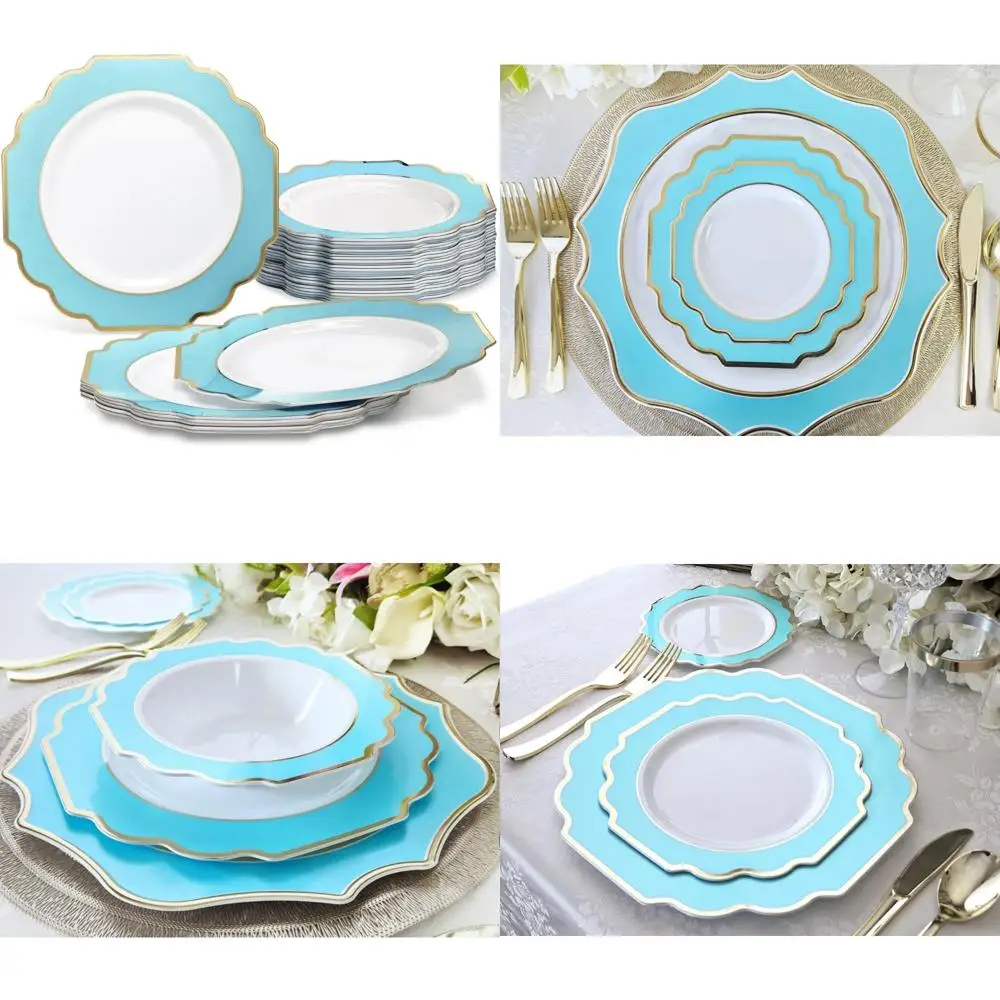 

Тяжелые одноразовые пластиковые тарелки для свадебной вечеринки, упаковка 60 шт., обеденные тарелки 10,5 дюймов, императорская морда и золото, элегантный случай