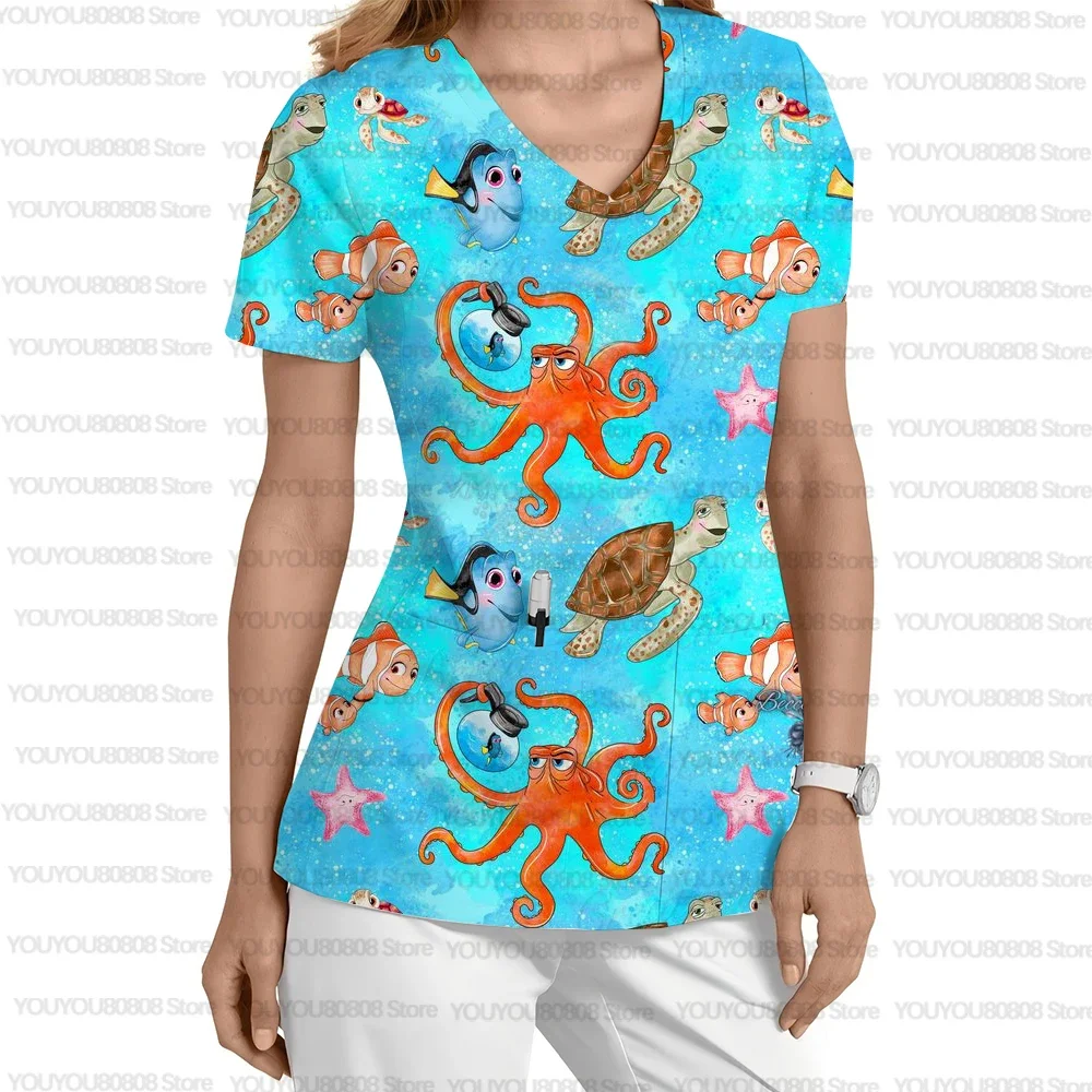 

Disney Nursing Scrubs Women Tshirt Nurse Uniform Toy Story 4 Medical Cartoon Print VNeck Pocket Uniforme Enfermera