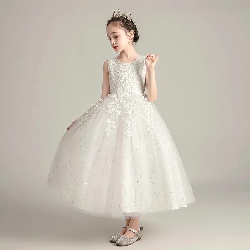 

Children's Formal Dress Fluffy Skirt Wedding New Sleeveless Girl Princess Performance Ball Gown Frocks Vestidos De Festa