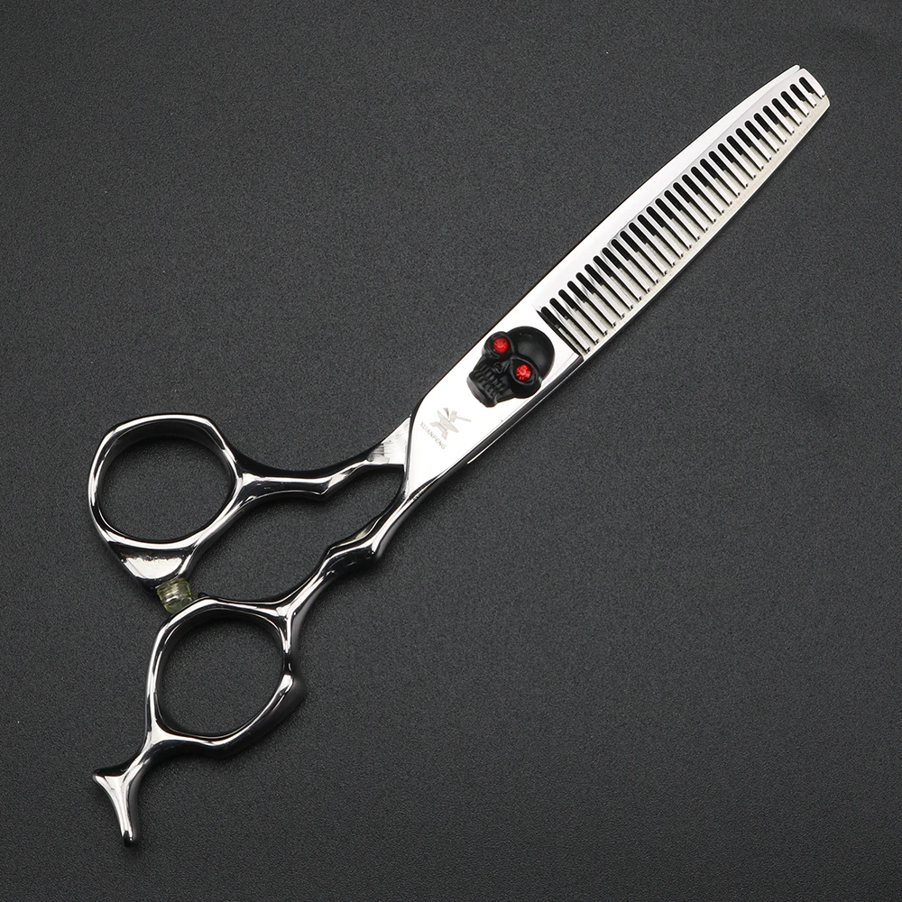 XUANFEN Skull Unique Handle Hair Scissors 6-inch Japanese 440C Steel Cutting Scissors and thinning Scissors