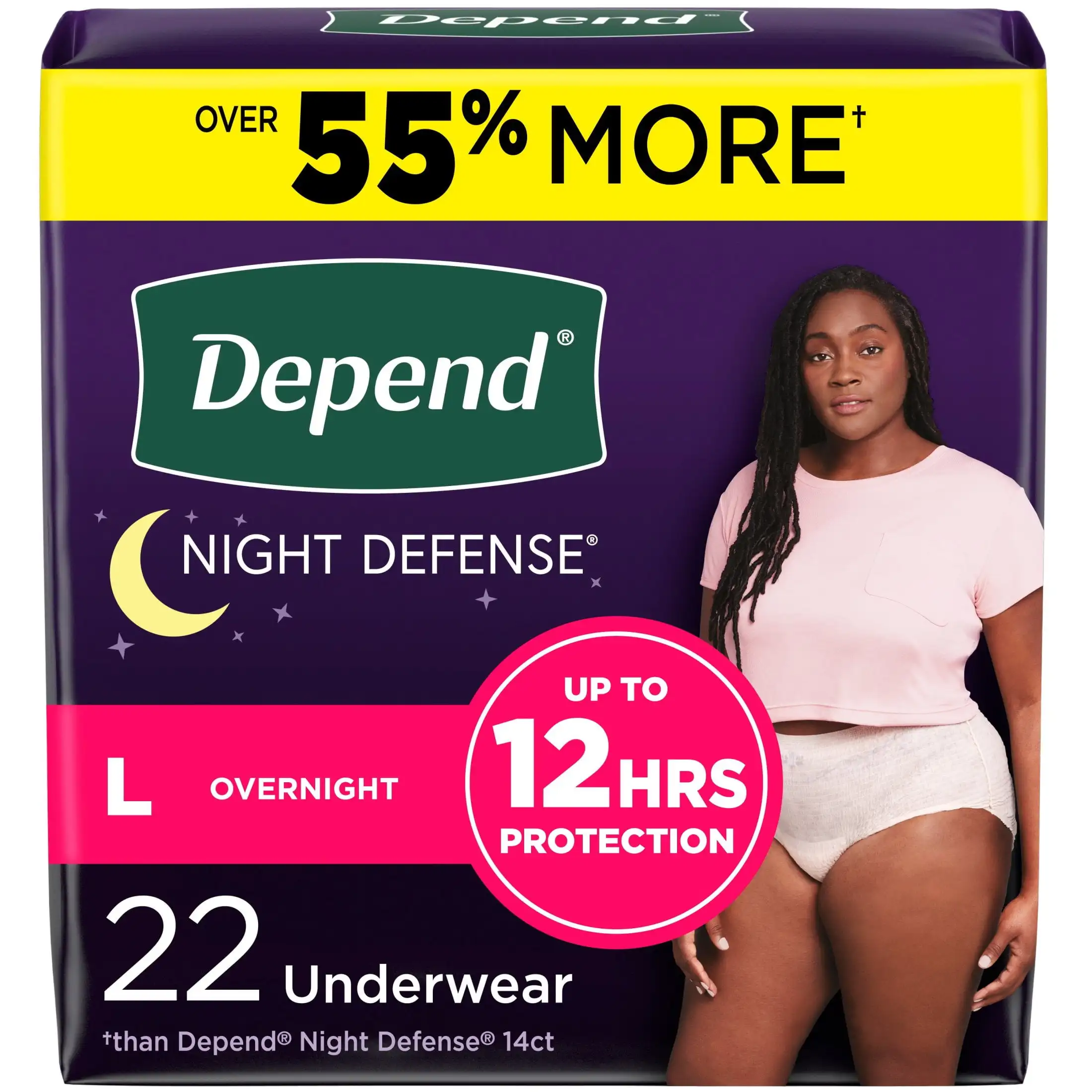 

Night Defense Incontinence Underwear for Women, Adult Diapers, L, 22 Count