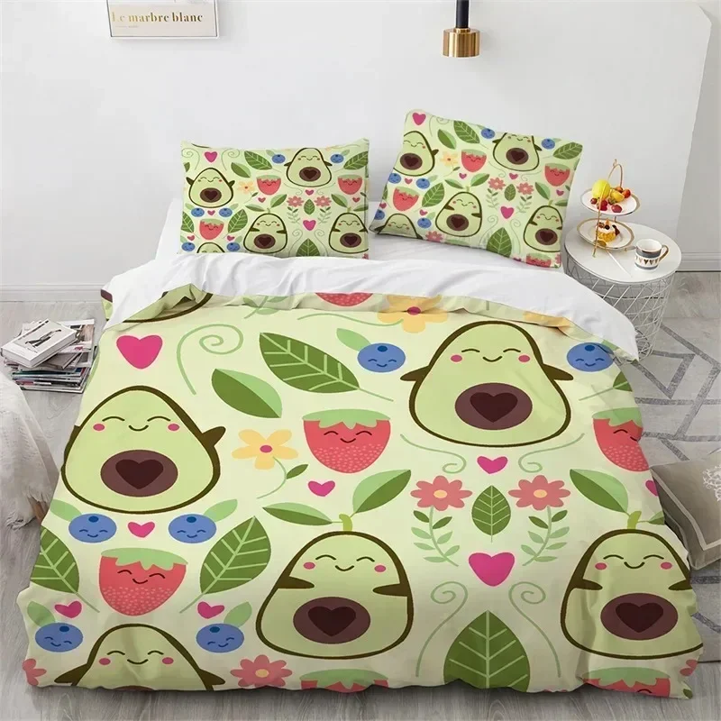 Avocado Faces Bedding Set Boys Girls Twin Queen Size Cute Fruit Duvet Cover Pillowcase Bed Kids