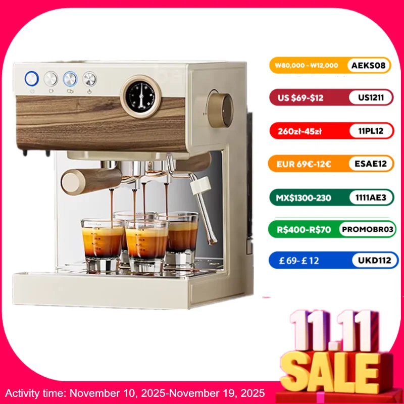 

Coffee Maker Stainless Steel Italian Household Small Semi-Automatic Coffee Machine Steam Milk Bubble Concentration Office Steam