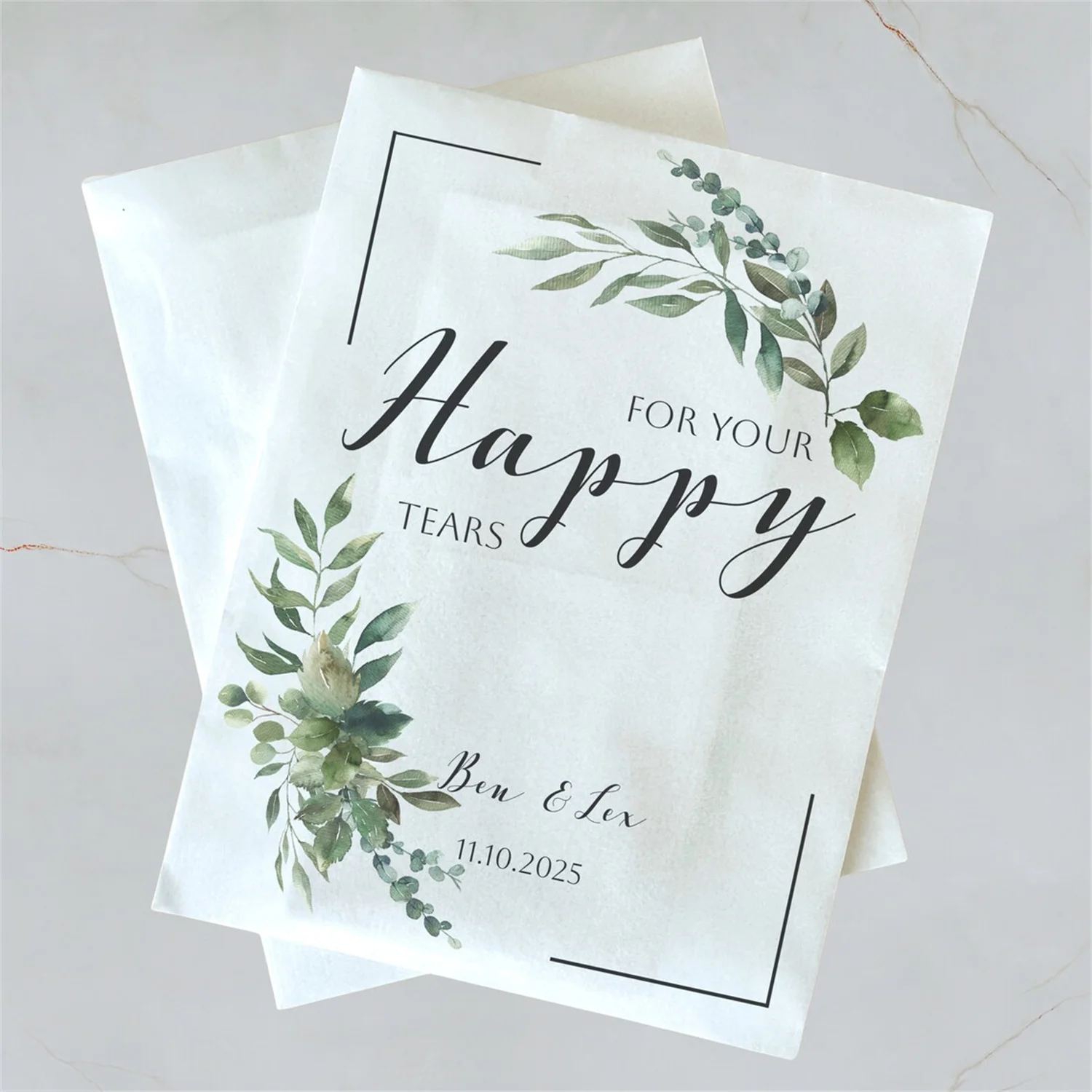 Minimal Script Custom Wedding Pocket Tissues Personalized Surname & Date Transparent Paper Bag Wedding Guest Gift Engagement Par view 3