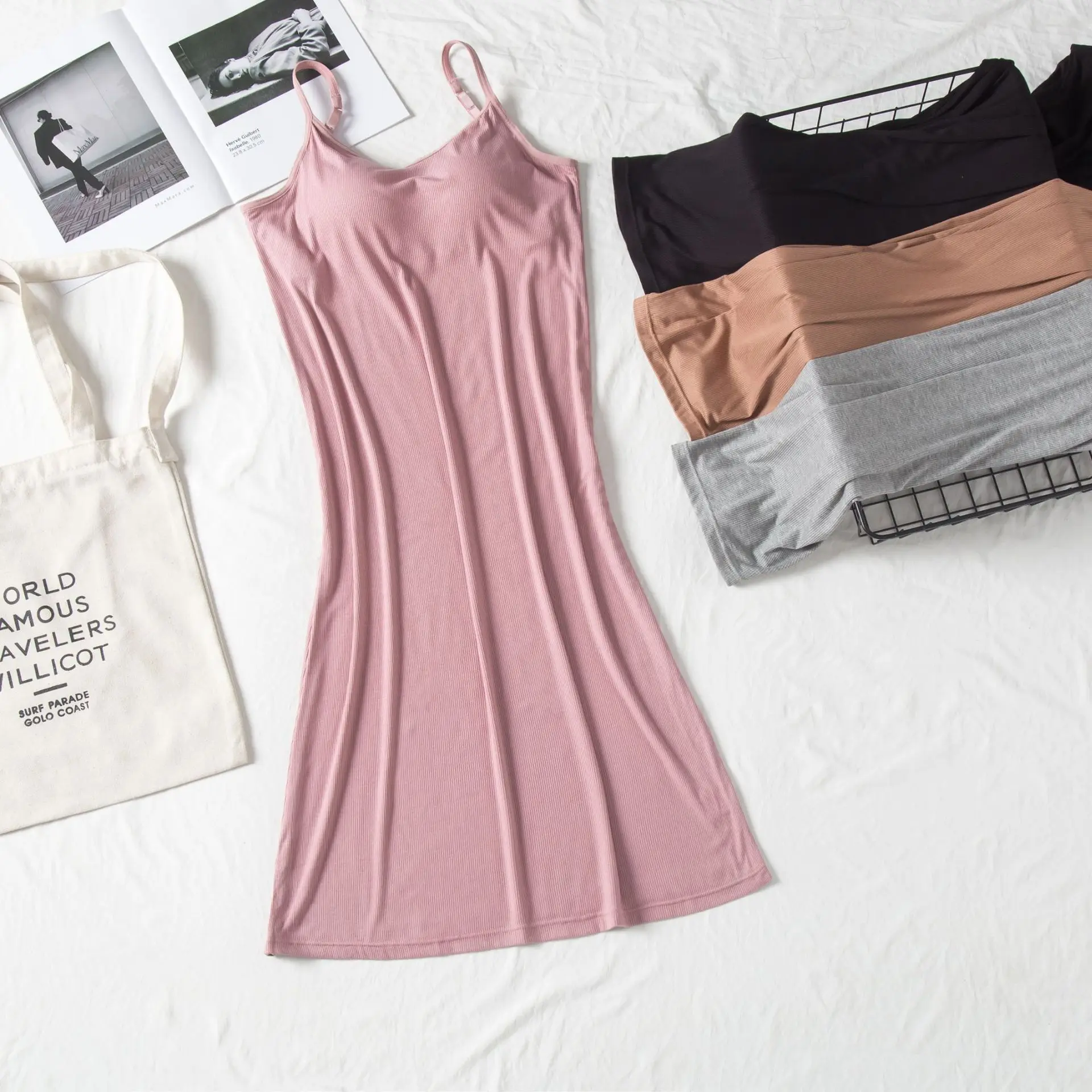 

Summer One-Piece Modal Knee-Length Sp Dr Women's Home Clothes Inner Wear Can Be Worn outside Strap Home Sle