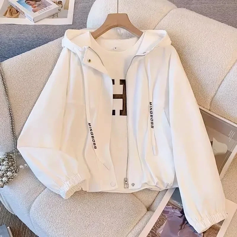 Hooded Jacket Women's Spring Autumn 2026 New Short Long sleeved Coat Female Workwear Loose Casual Versatile Zipper Jackets Top