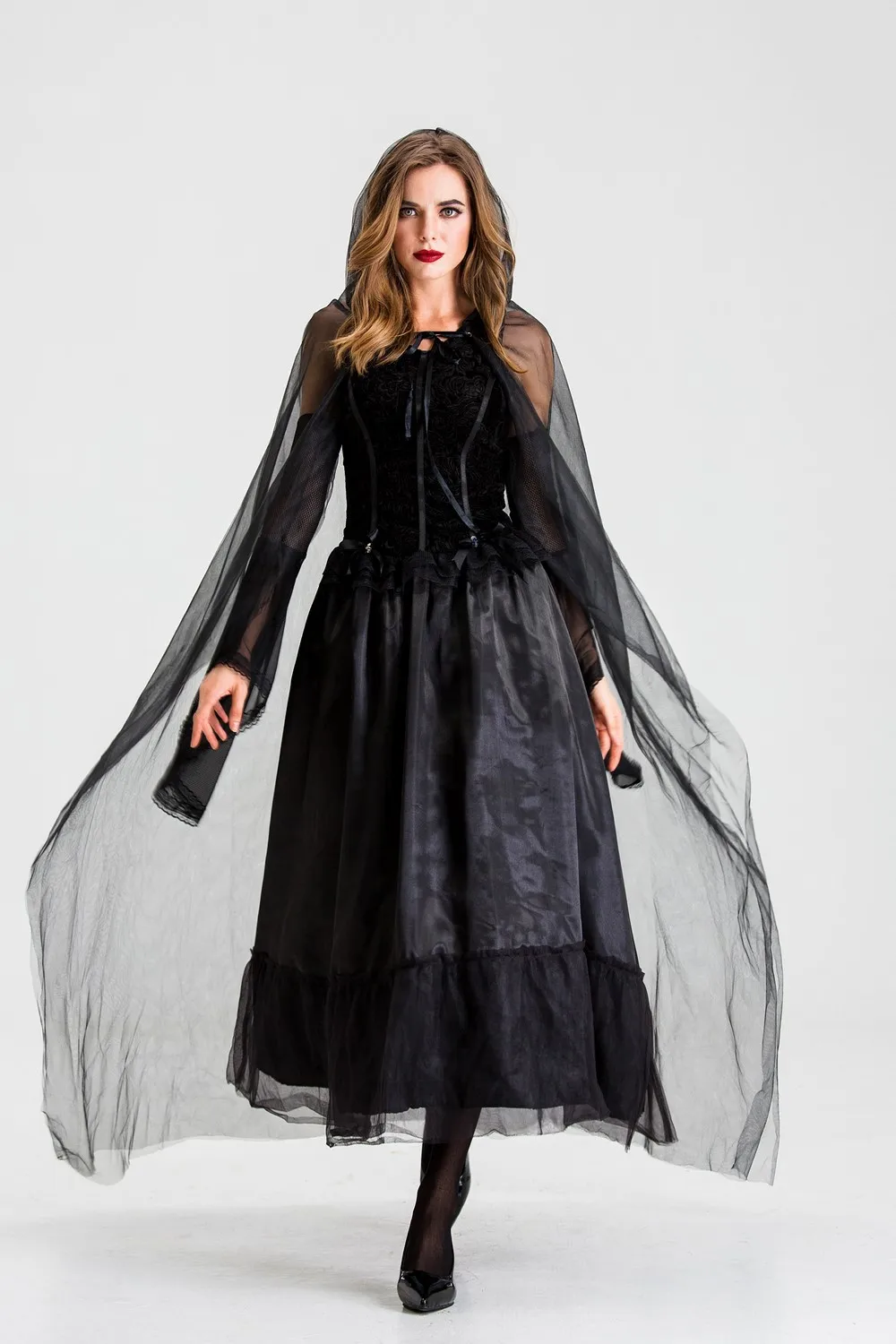 تنورة طويلة لعروس الموت الساحرة للبالغين من loween، زي أداء مطابقة بين الوالدين والطفل من ألياف البوليستر