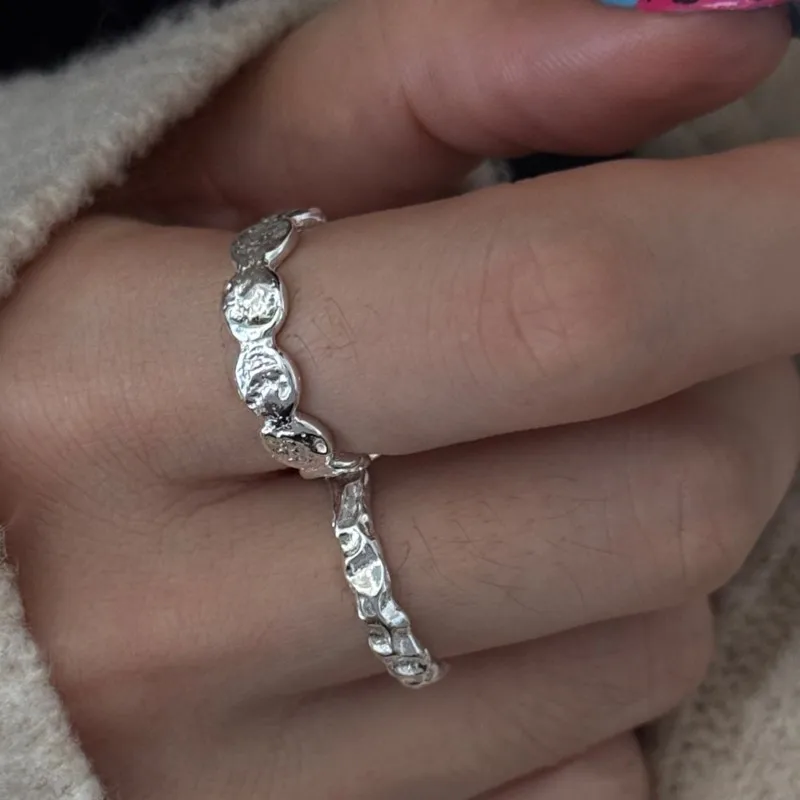 Sam Panda 925 Sterling Silver Ring for Women Geometry Liquid Lava Texture Hiphop Rock Punk Office Jewelry Party Gift Dropship