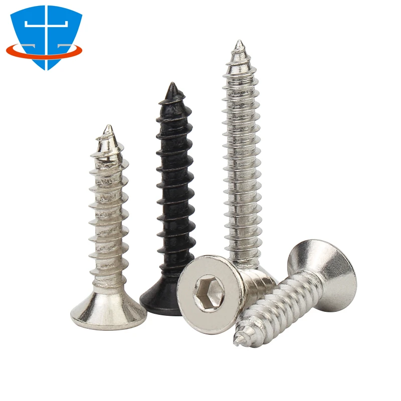 M2 M2.6 M3 M4 M5 M6 Black 8.8 High Hardness Countersunk Head Hex Hexagon Socket Self-Tapping Screws Flat Head Allen Audio Screw