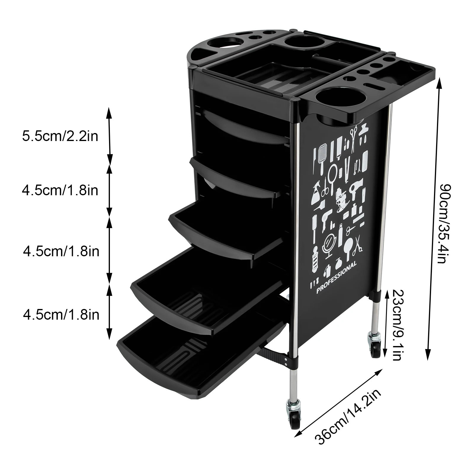 미용실 트롤리 롤링 카트, 헤어 스타일링 트레이, 서랍 5 개, 스파 미용 스테이션, 이발 서비스 카트 보관 스탠드