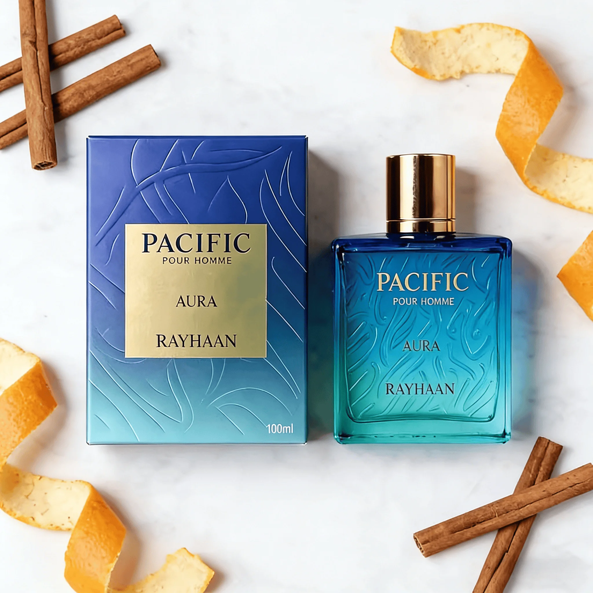 

Rayhaan Pacific Aura 3.4oz 100ml Men's Eau de Parfum Spray, Basil Rose Carrot Seed Fig Amber Ambroxan Long-Lasting Fragrance