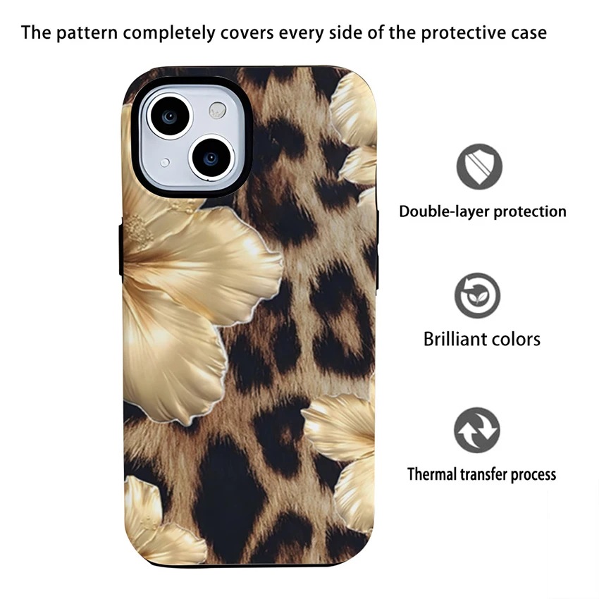 Coque de téléphone Double pour Iphone 17 16 15 14 13 Pro 12 11 Max Plus 17Pro, étui de téléphone imprimé léopard à fleurs peintes, housse de doublure en Tpu