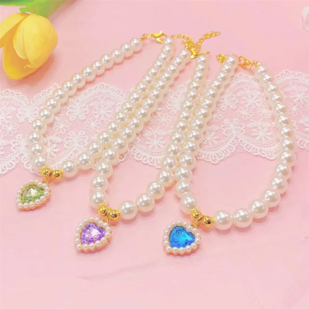 1pc Fashion Pet Supplies Cat Necklace Pearl Crystal Pet Collar Dog Small and Medium-sized Dog Scarf Noble Lady Princess Jewelry