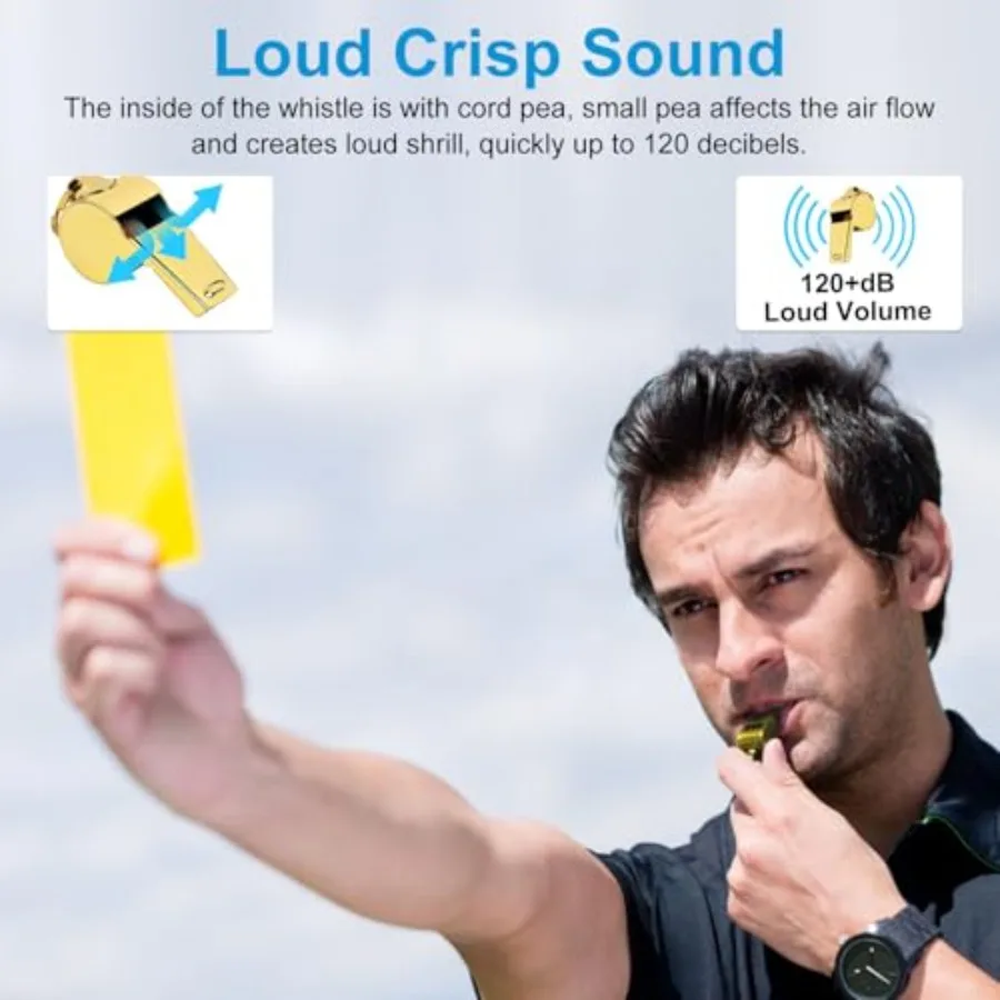 صفارة ذهبية مع حبل بصوت عالٍ وهش من الفولاذ المقاوم للصدأ، صفارة رياضية متينة، صفارات مدرب الحكم للقدم #3