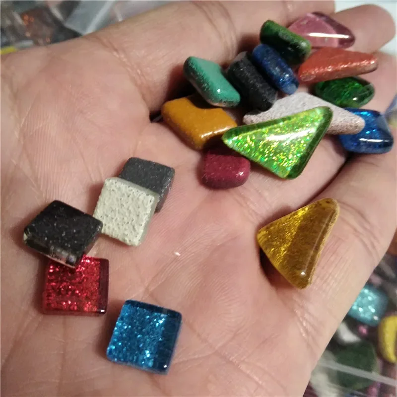 100g/3.52oz Glitter Shiny Glass płytki z mozaiką 1cm Square Vs nieregularny kształt DIY mozaika rzemiosło materiały multi-color opcjonalnie