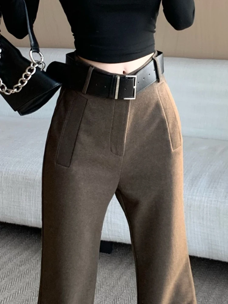 

Ретро однотонные брюки женские осенние и зимние повседневные и модные универсальные расклешенные брюки длиной до пола с высокой талией