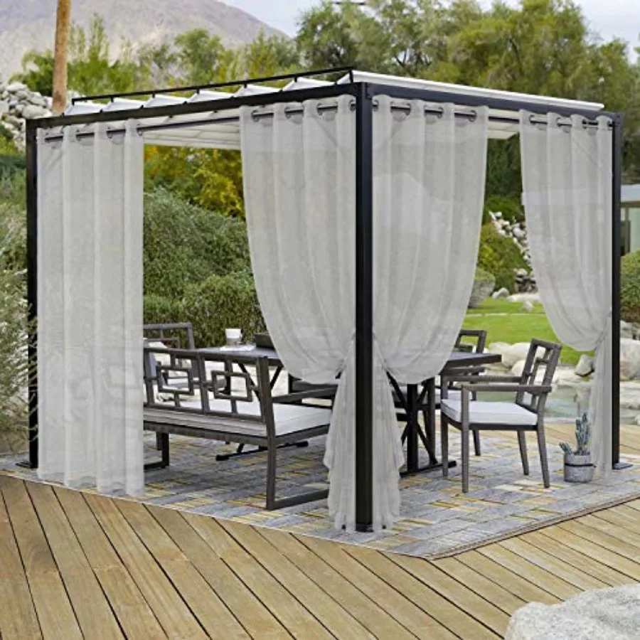 

Burlap Look Outdoor Curtains for Patio - 2 Panels Waterproof Sheer Curtains for Pergola, Porch, Cabana and Gazebo Grommet Indoo