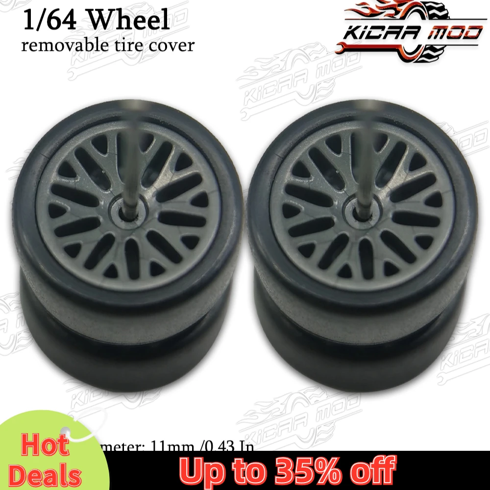 1/64 RLC Premium Wheels with Rubber Slick Tires for Hot Wheels Multi Spokes Model Car Refitting Parts D:11mm (1 Set)