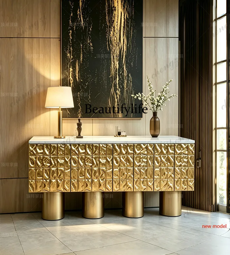 Italian light luxury villa marble dining side cabinet, high-end living room decoration, entrance cabinetN138