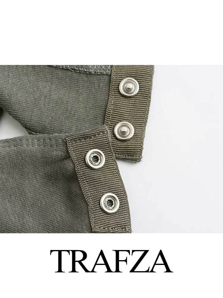 TRAFZA-Combinaison de batterie à manches longues pour femmes, corps en Y, bouton-poussoir, vintage, élégant, mode printemps, automne, 2024