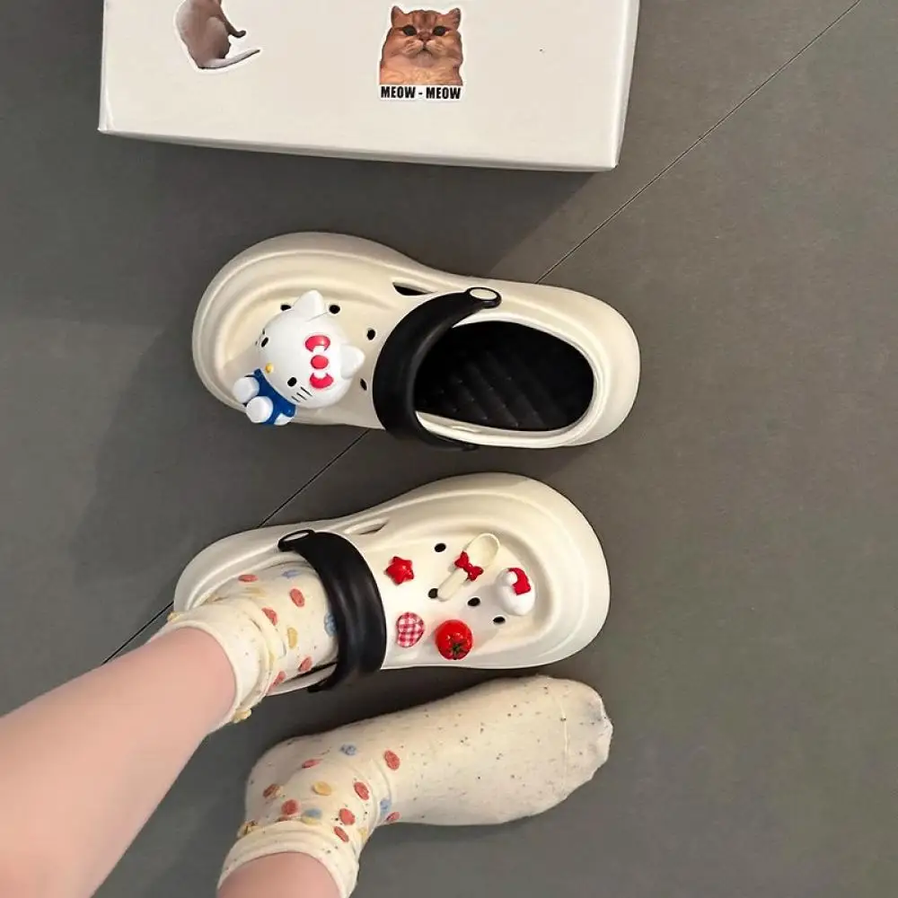 

Новые женские туфли Sanrio Hello Kitty, летние сандалии с героями мультфильмов Kawaii, милые нескользящие домашние тапочки из ЭВА на толстой подошве для девочек