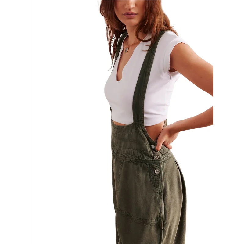 ABP-mono mameluco ajustable de mezclilla sin mangas lateral informal suelto para mujer con bolsillos